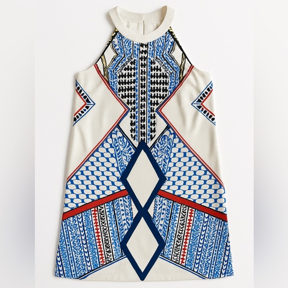 Venus Halter Mini Dress Multicolor Geometric Print Boho Tribal Pattern Resort XS - Picture 4 of 10